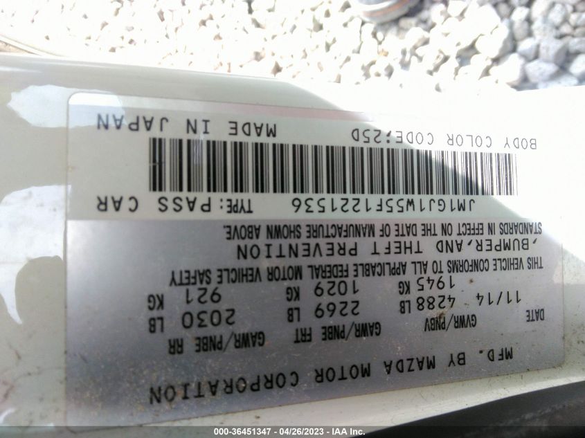 2015 MAZDA MAZDA6 I GRAND TOURING - JM1GJ1W55F1221536
