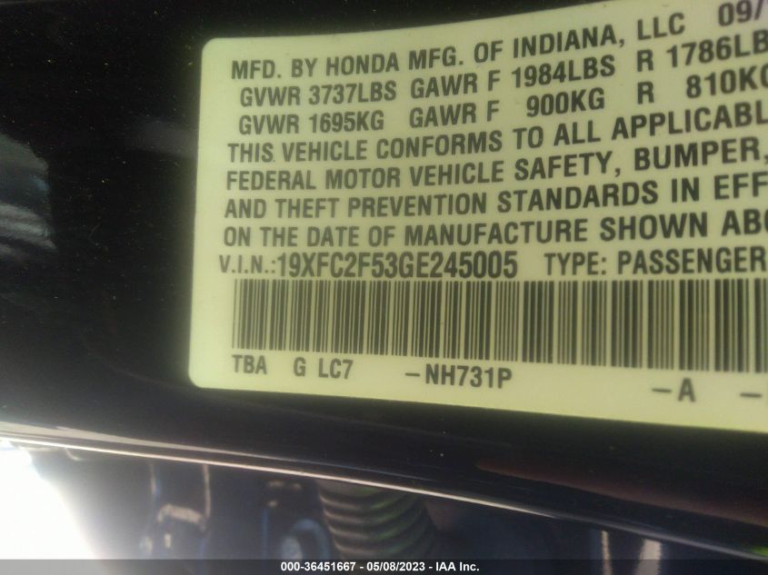 2016 HONDA CIVIC SEDAN LX - 19XFC2F53GE245005