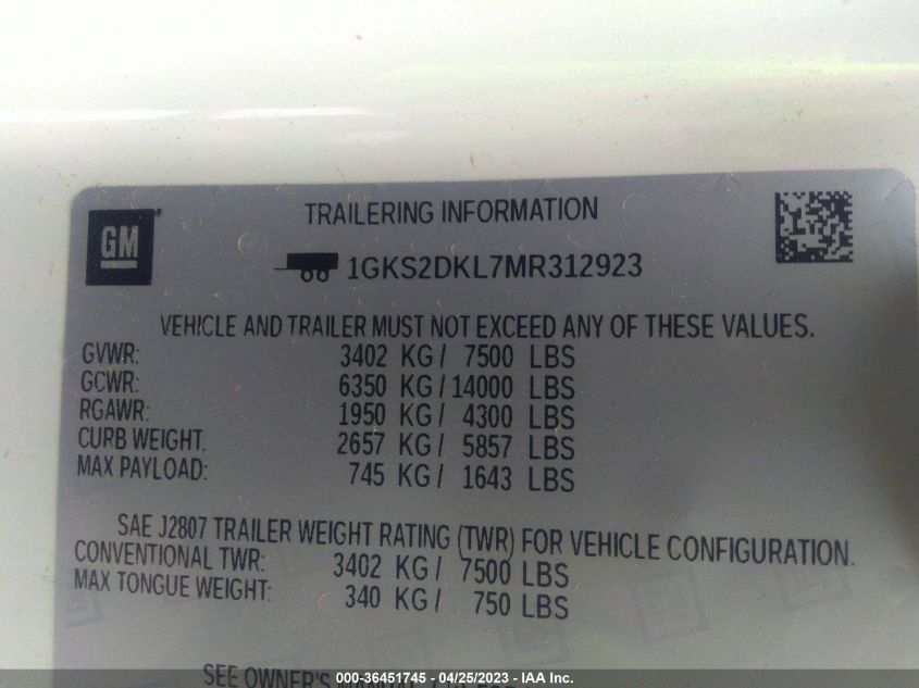2021 GMC YUKON DENALI - 1GKS2DKL7MR312923
