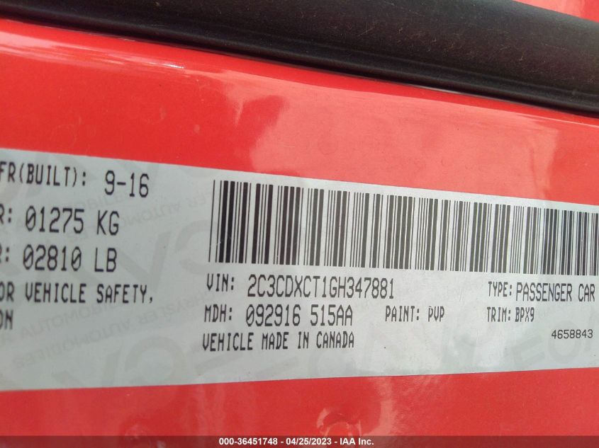 2016 DODGE CHARGER R/T - 2C3CDXCT1GH347881