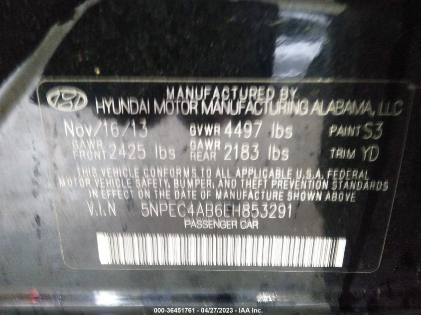 2014 HYUNDAI SONATA LIMITED - 5NPEC4AB6EH853291