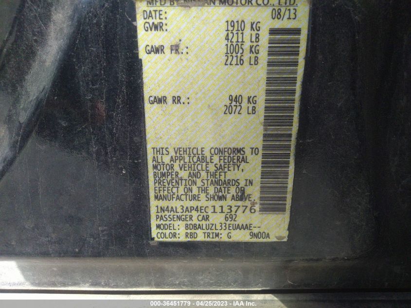 2014 NISSAN ALTIMA 2.5 SV - 1N4AL3AP4EC113776