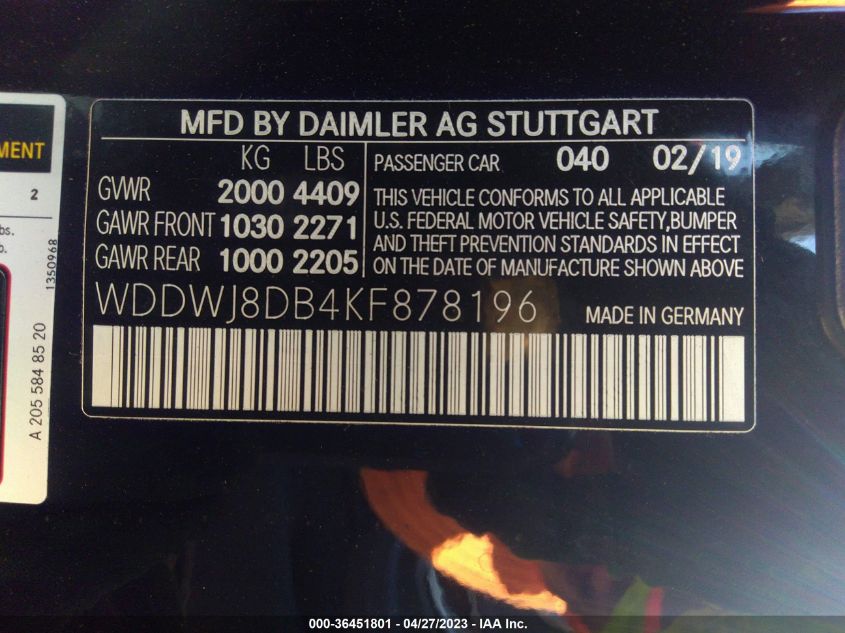 2019 MERCEDES-BENZ C-CLASS C 300 - WDDWJ8DB4KF878196