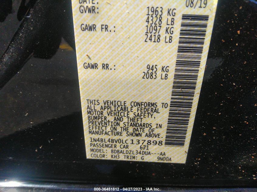 2020 NISSAN ALTIMA 2.5 S - 1N4BL4BV0LC137898