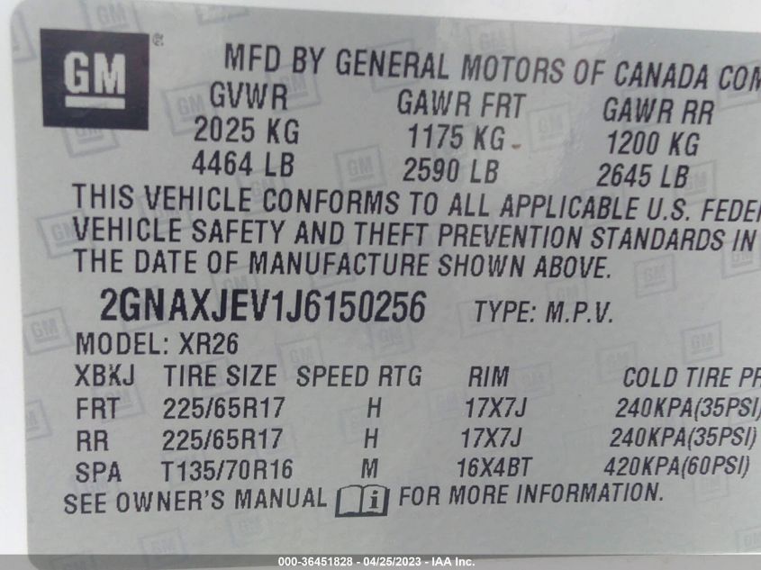 2018 CHEVROLET EQUINOX LT - 2GNAXJEV1J6150256