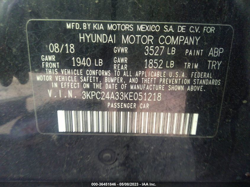 2019 HYUNDAI ACCENT SEL - 3KPC24A33KE051218