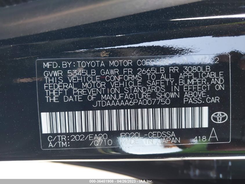 2023 TOYOTA MIRAI XLE/LIMITED JTDAAAAA6PA007750