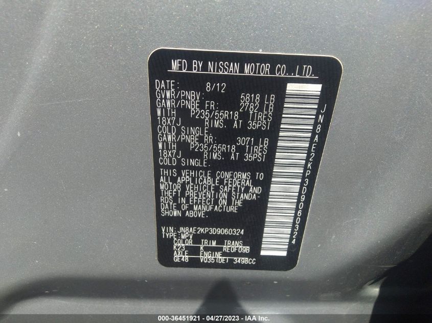 2013 NISSAN QUEST LE - JN8AE2KP3D9060324