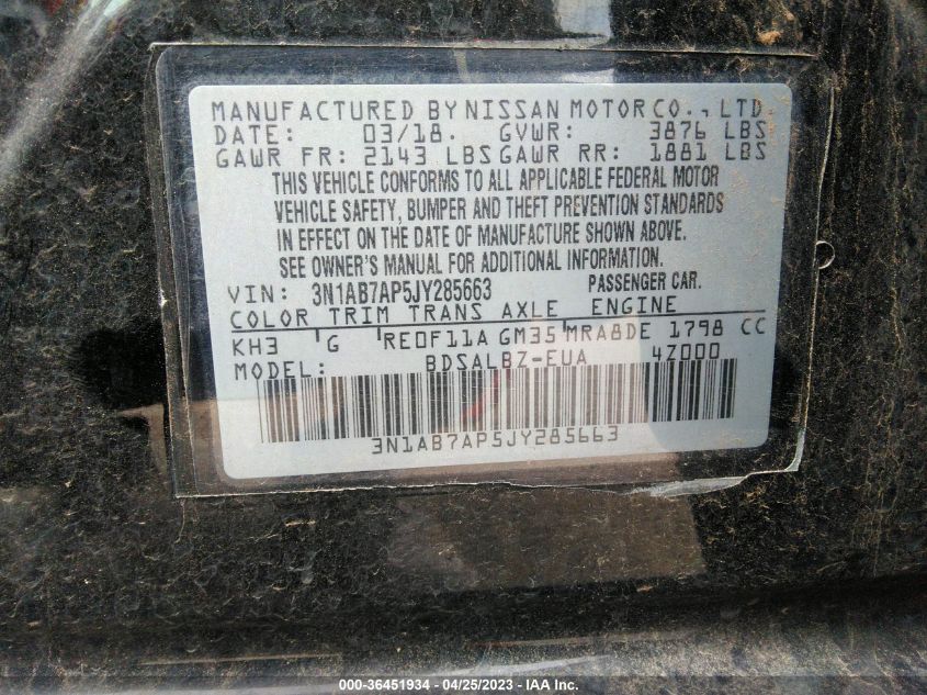 2018 NISSAN SENTRA S - 3N1AB7AP5JY285663