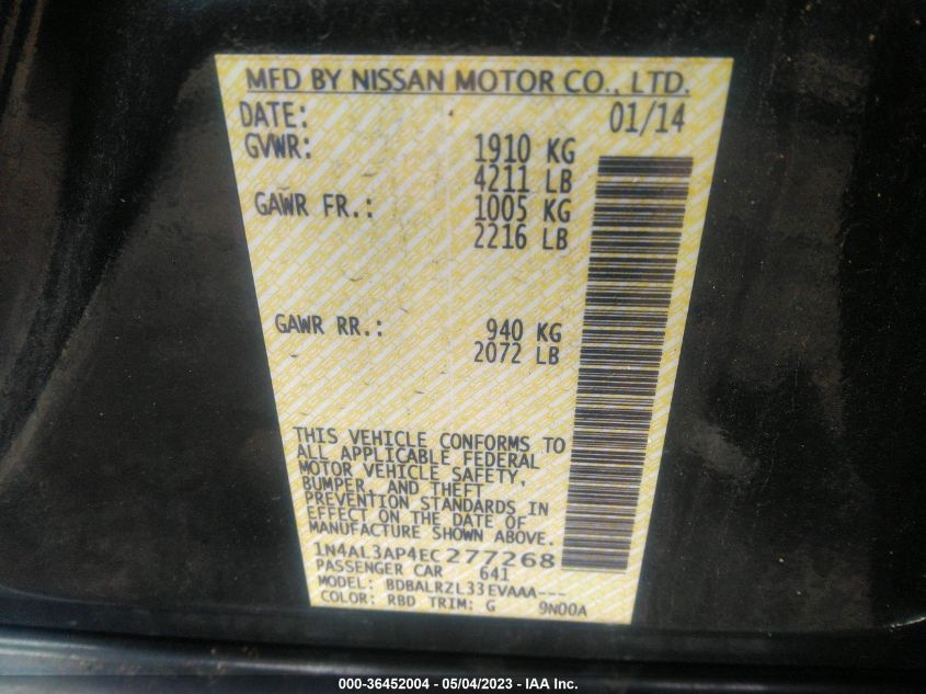 2014 NISSAN ALTIMA 2.5 - 1N4AL3AP4EC277268