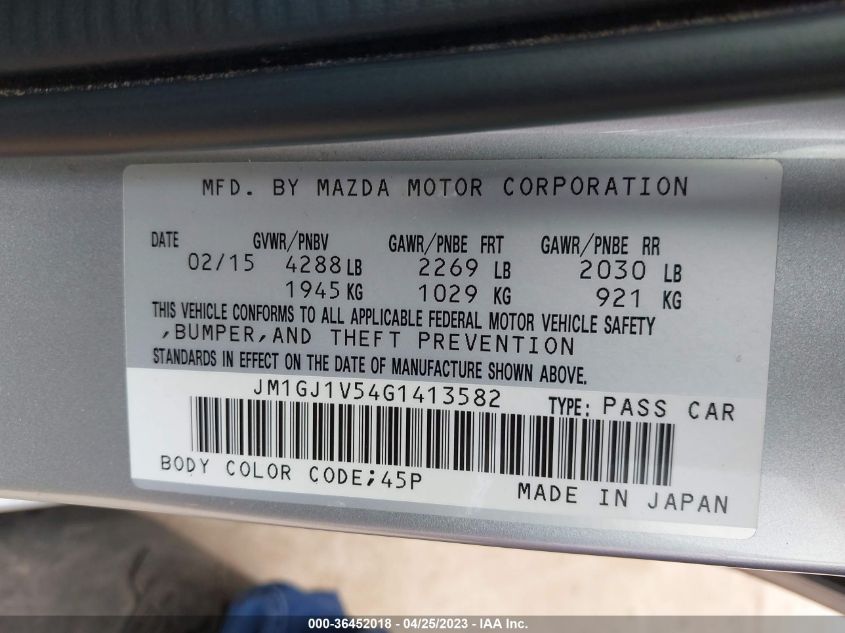 2016 MAZDA MAZDA6 I TOURING - JM1GJ1V54G1413582