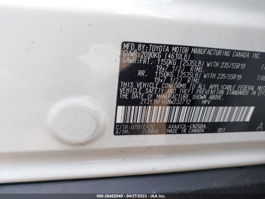 2022 TOYOTA RAV4 LIMITED - 2T3Y1RFV6NW232712