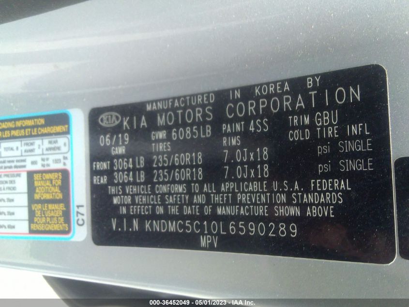 2020 KIA SEDONA EX - KNDMC5C10L6590289