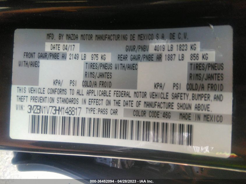 2017 MAZDA MAZDA3 4-DOOR TOURING - 3MZBN1V73HM148817