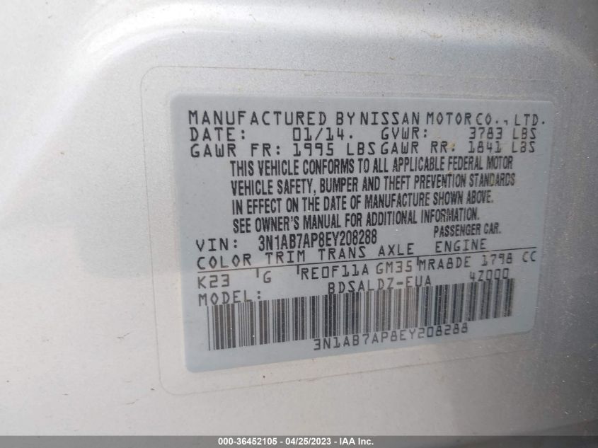 2014 NISSAN SENTRA SV - 3N1AB7AP8EY208288