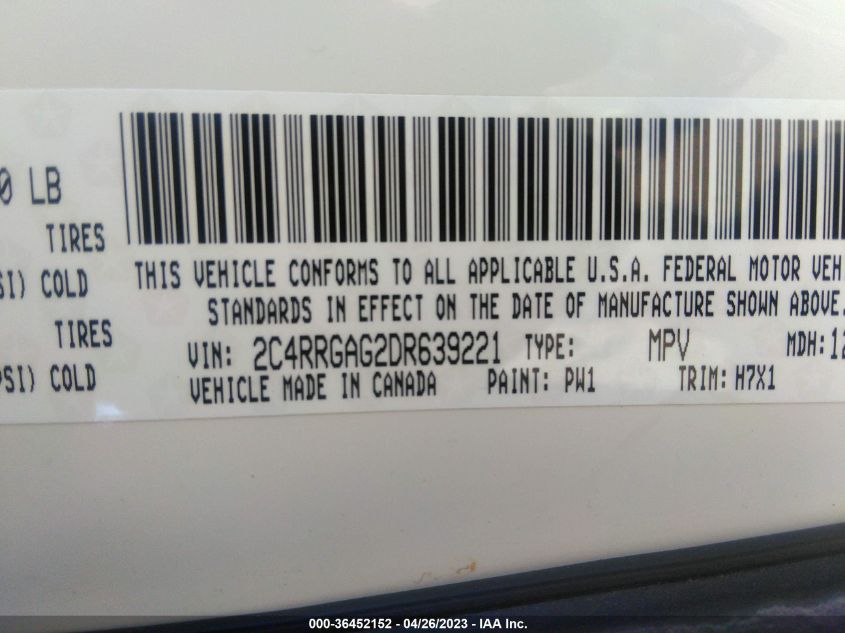 2013 RAM CARGO VAN TRADESMAN 2C4RRGAG2DR639221