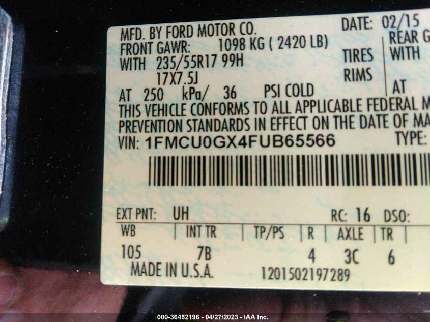 2015 FORD ESCAPE SE - 1FMCU0GX4FUB65566