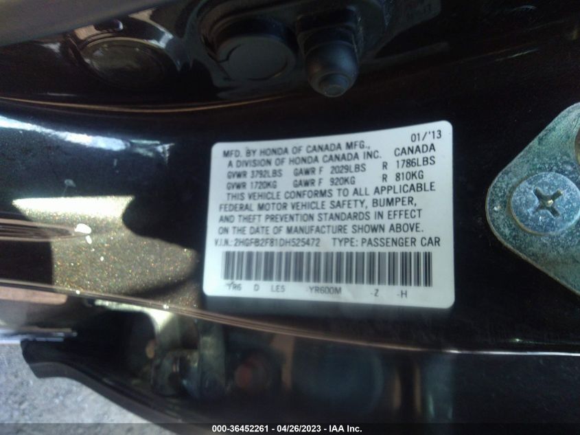 2013 HONDA CIVIC SDN EX - 2HGFB2F81DH525472