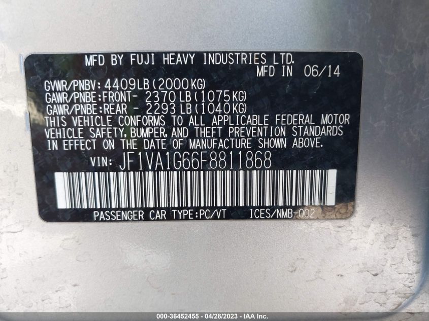 2015 SUBARU WRX LIMITED - JF1VA1G66F8811868