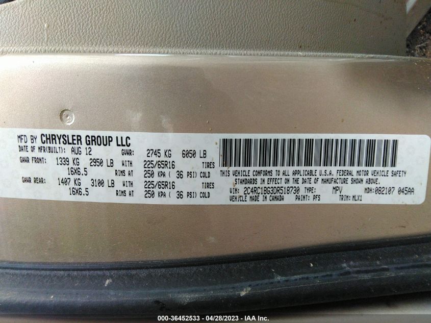 2013 CHRYSLER TOWN & COUNTRY TOURING - 2C4RC1BG3DR518730