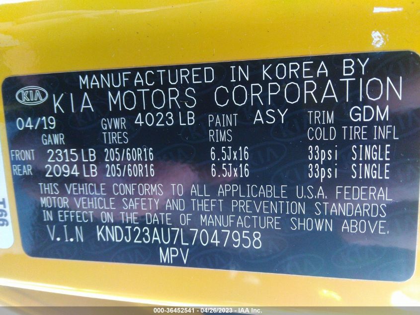 2020 KIA SOUL S - KNDJ23AU7L7047958