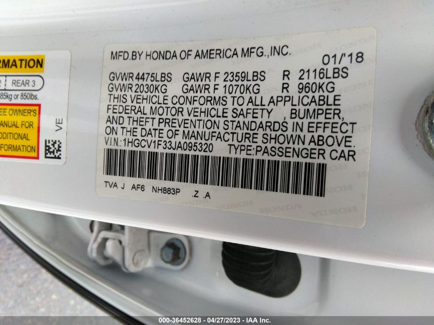 2018 HONDA ACCORD SEDAN SPORT 1.5T - 1HGCV1F33JA095320