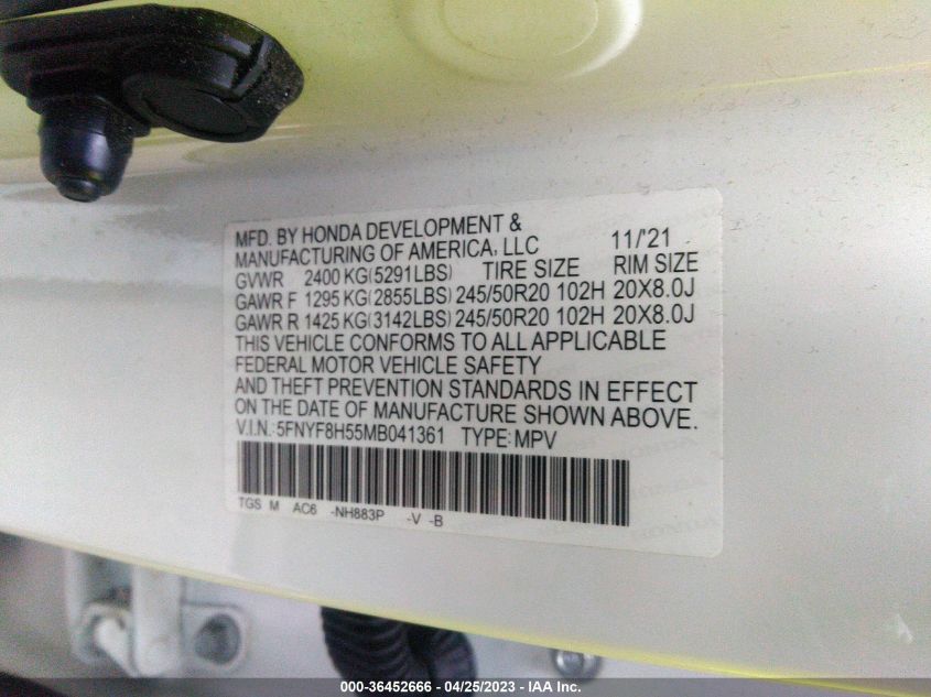 2021 HONDA PASSPORT EX-L - 5FNYF8H55MB041361