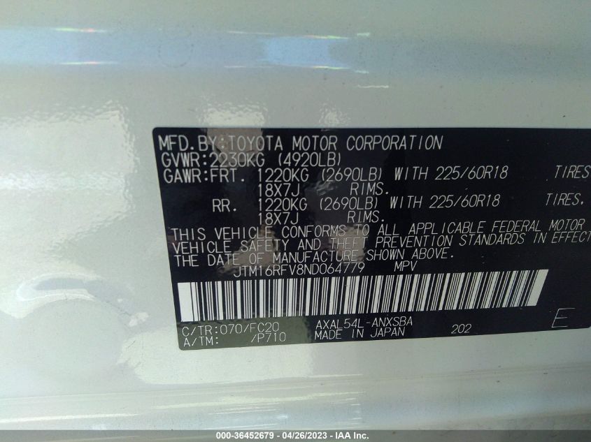 2022 TOYOTA RAV4 HYBRID SE - JTM16RFV8ND064779