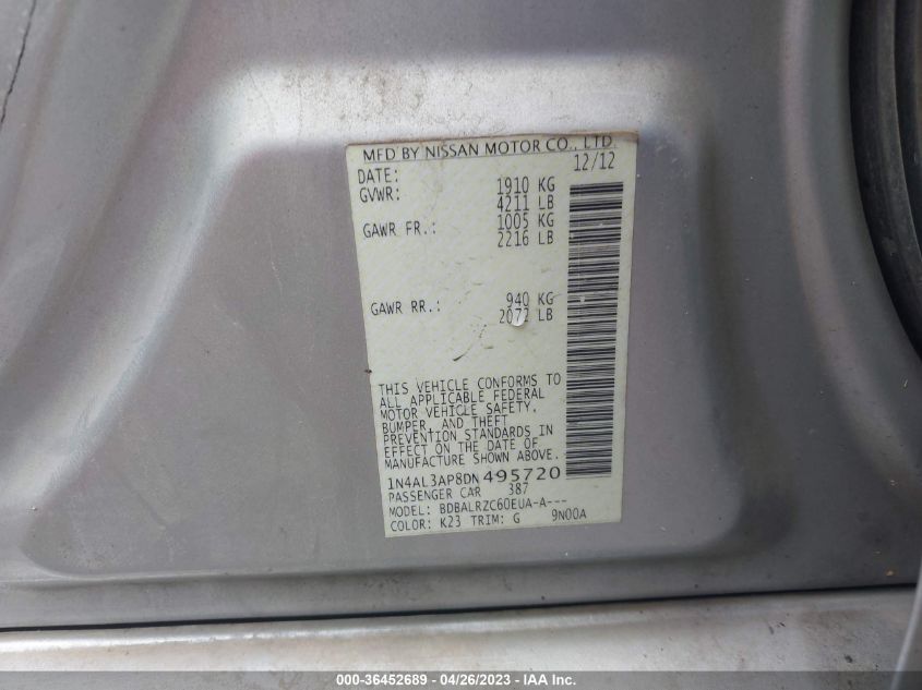 2013 NISSAN ALTIMA 2.5 S - 1N4AL3AP8DN495720