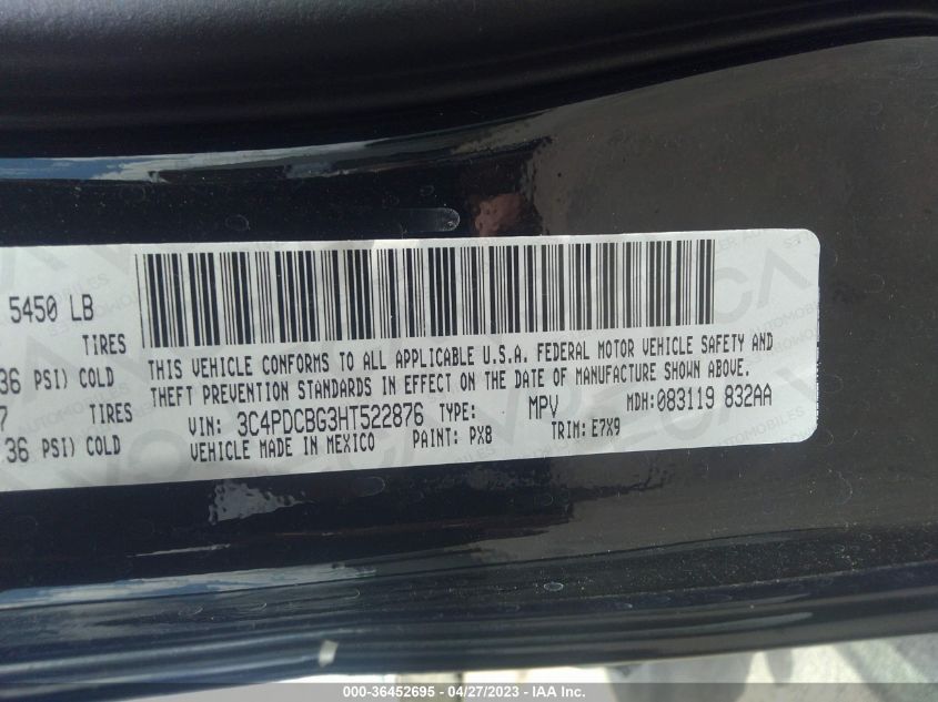 2017 DODGE JOURNEY SXT - 3C4PDCBG3HT522876