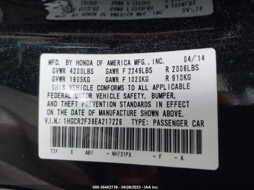 2014 HONDA ACCORD SEDAN LX - 1HGCR2F39EA217226
