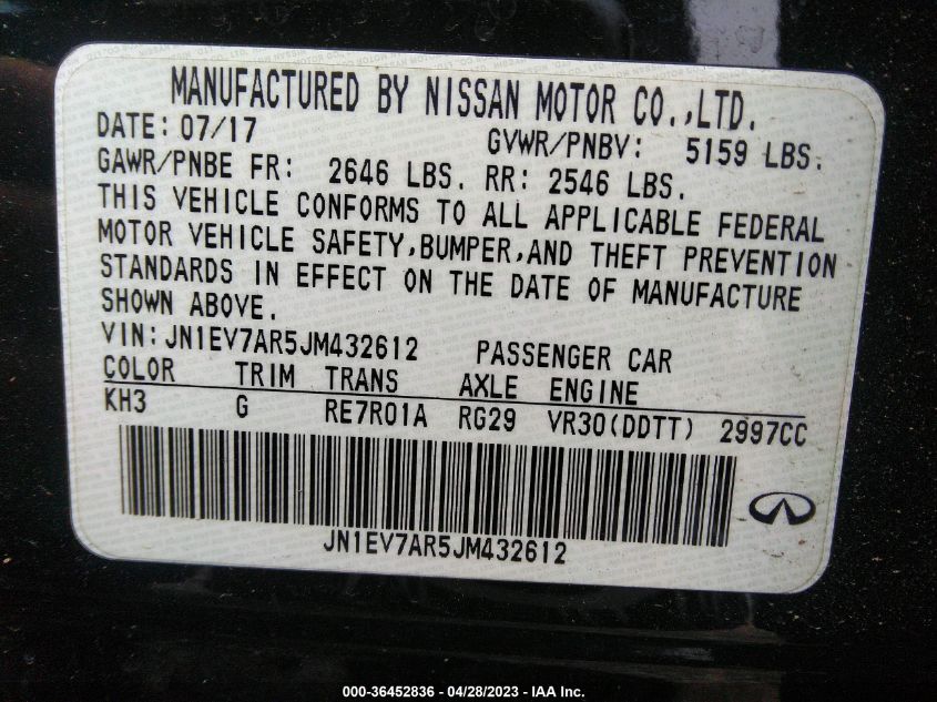 2018 INFINITI Q50 3.0T LUXE - JN1EV7AR5JM432612