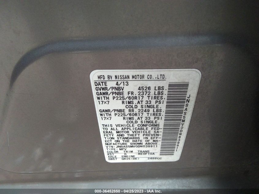 2013 NISSAN ROGUE SV - JN8AS5MV0DW639911