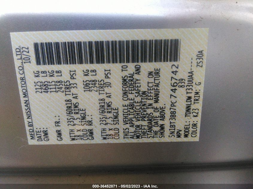 2023 NISSAN ROGUE SV - 5N1BT3BB7PC746742