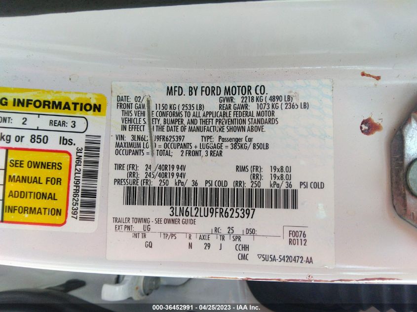 2015 LINCOLN MKZ HYBRID - 3LN6L2LU9FR625397