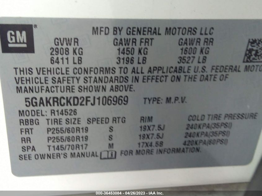2015 BUICK ENCLAVE PREMIUM - 5GAKRCKD2FJ106969