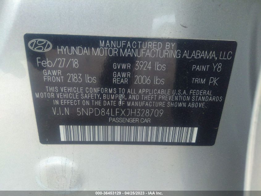 2018 HYUNDAI ELANTRA SEL - 5NPD84LFXJH328709