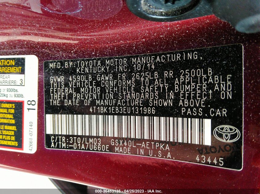 2014 TOYOTA AVALON LIMITED - 4T1BK1EB3EU131986