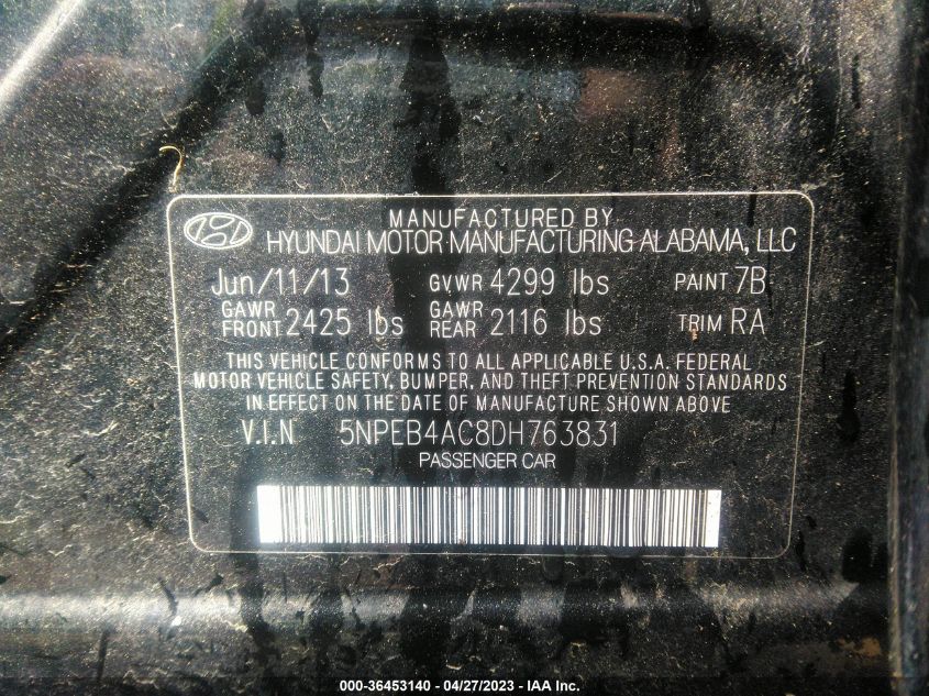 2013 HYUNDAI SONATA GLS - 5NPEB4AC8DH763831