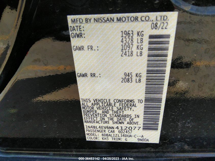 2022 NISSAN ALTIMA 2.5 SL - 1N4BL4EV6NN412077