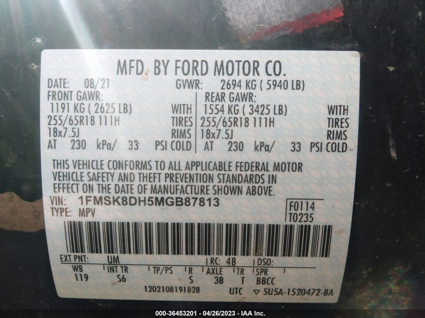 2021 FORD EXPLORER XLT - 1FMSK8DH5MGB87813