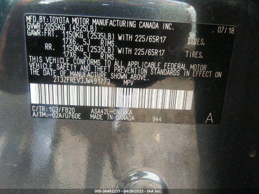 2018 TOYOTA RAV4 LE - 2T3ZFREV3JW491773