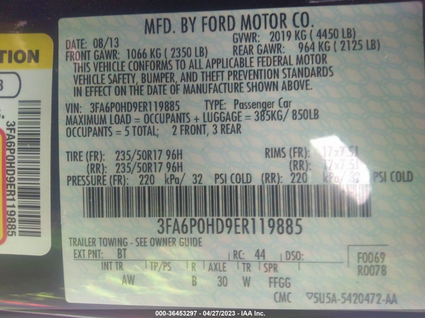 2014 FORD FUSION SE - 3FA6P0HD9ER119885