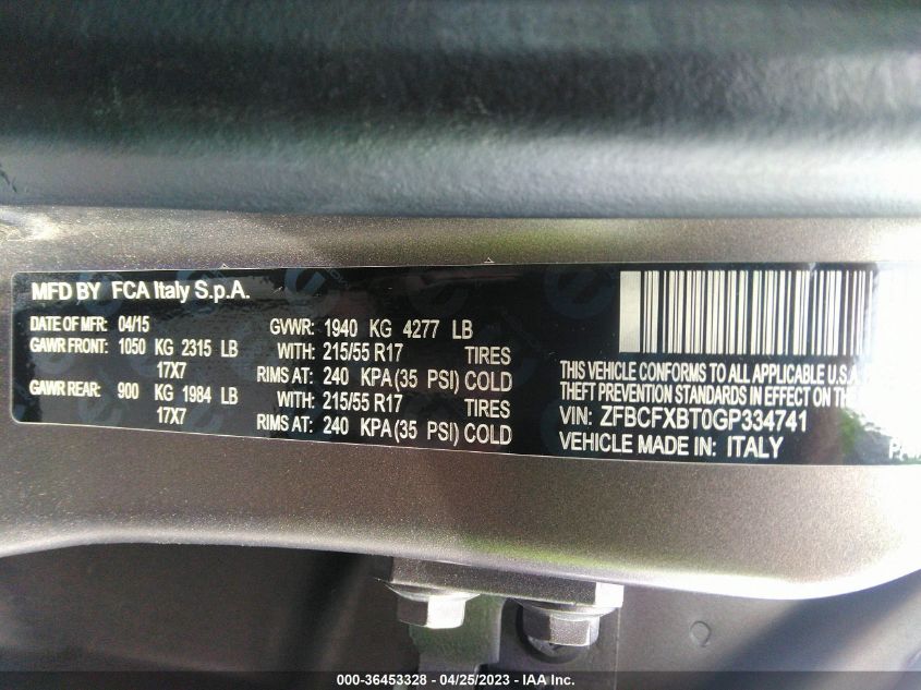 2016 FIAT 500X EASY - ZFBCFXBT0GP334741
