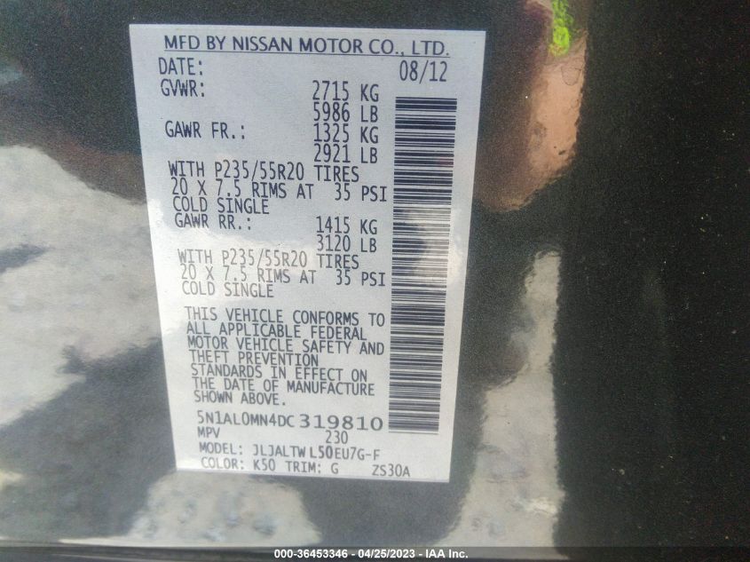 2013 INFINITI JX - 5N1AL0MN4DC319810