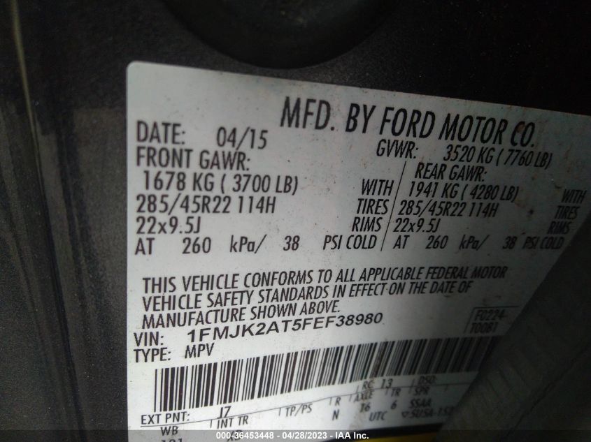 2015 FORD EXPEDITION EL LIMITED - 1FMJK2AT5FEF38980