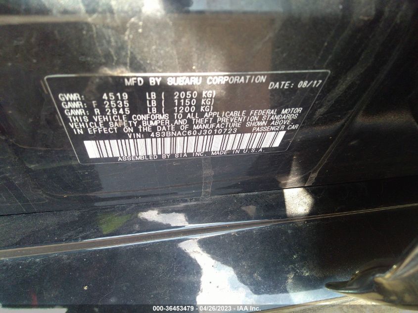 2018 SUBARU LEGACY PREMIUM - 4S3BNAC60J3010723