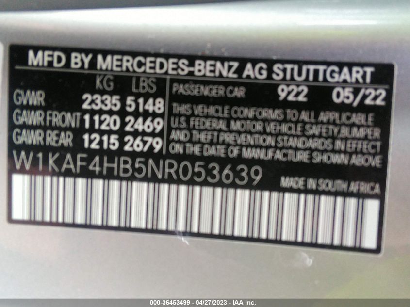 2022 MERCEDES-BENZ C-CLASS C 300 - W1KAF4HB5NR053639