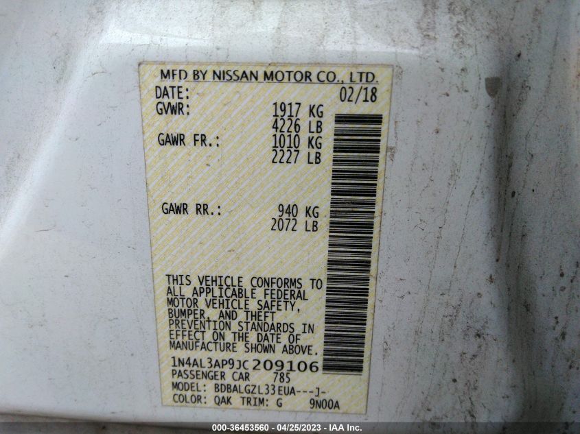 2018 NISSAN ALTIMA 2.5 S - 1N4AL3AP9JC209106