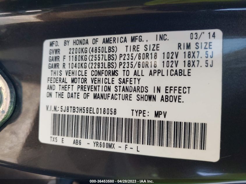 2014 ACURA RDX TECH PKG - 5J8TB3H59EL018058